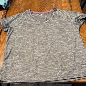 RBX Athletic V-Neck Performance Top in Heathered Gray with Pink Trim
